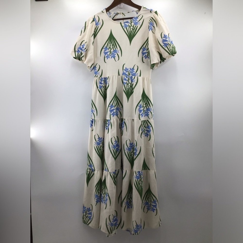 Zara Sofia Puff Sleeves Cream Maxi Dress Floral Design - Picture 2 of 10
